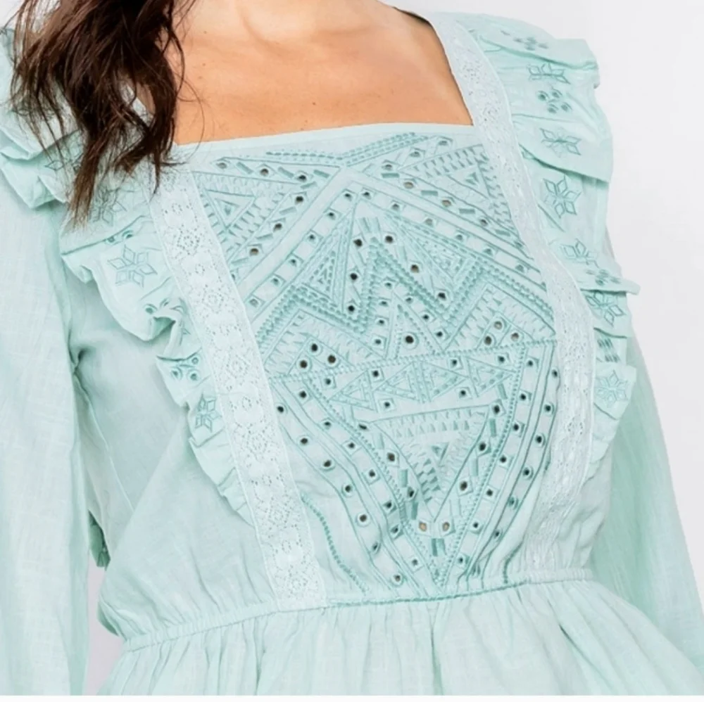 Mint Eyelet embroidered ruffle peplum top - Picture 5 of 6